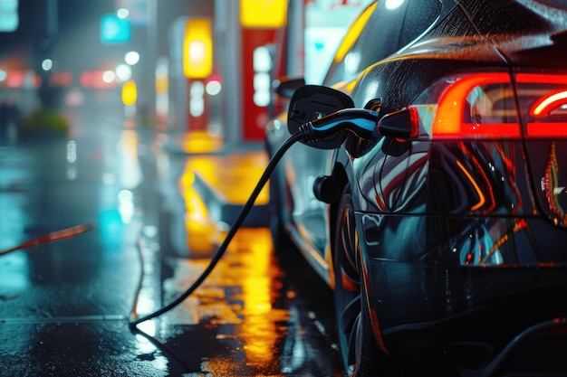 Electric cars are being charged at stations