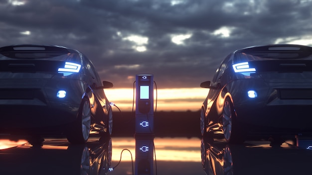 Photo electric cars charging at a charging station