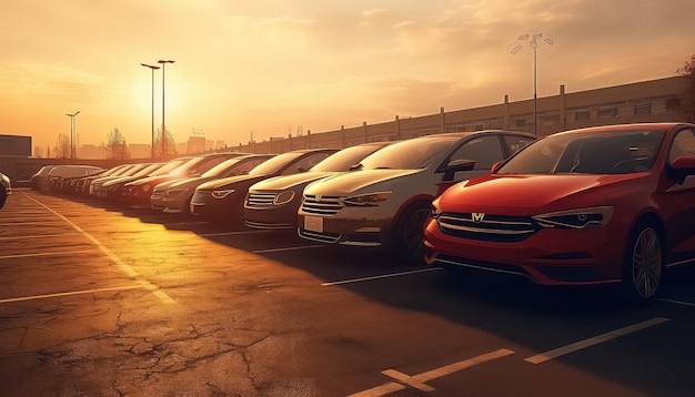 Electric cars parked in a row in the car dealership car park