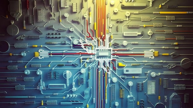 Photo electric different equipment wires and tools on electrical diagram