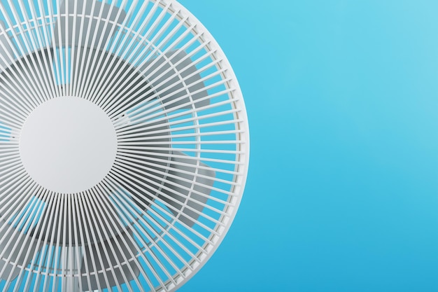 Electric fan in white with a modern design for cooling the room on a blue background