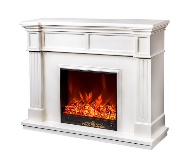 Electric fireplace on white