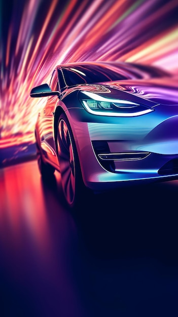 Electric futuristic car illuminated on a dark background ecology concept generative ai