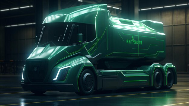 Electric green truck concept model with generative AI