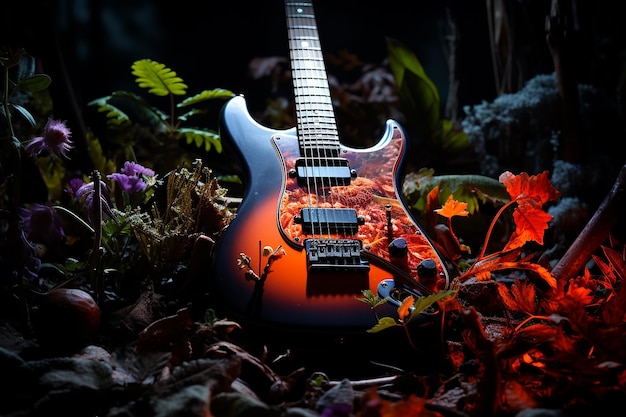 Photo electric guitar in a cosmic landscape ai generated