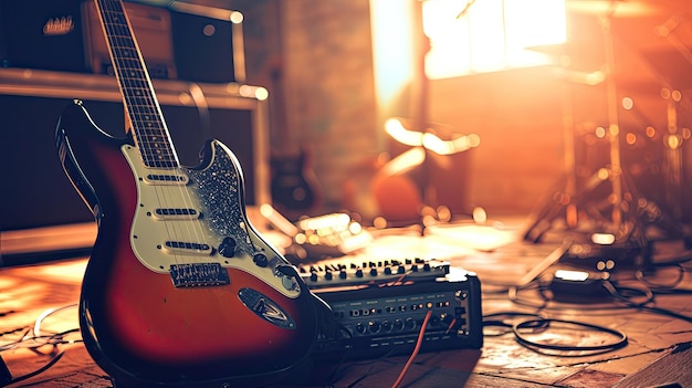 Electric Guitar and Amp in Recording Studio