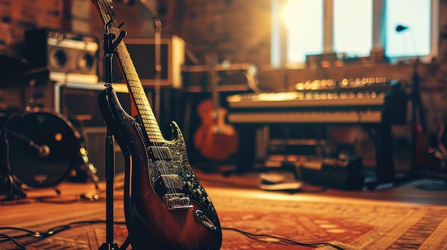 Electric Guitar and Amp in Recording Studio