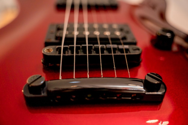 Electric guitar red color in the music shop