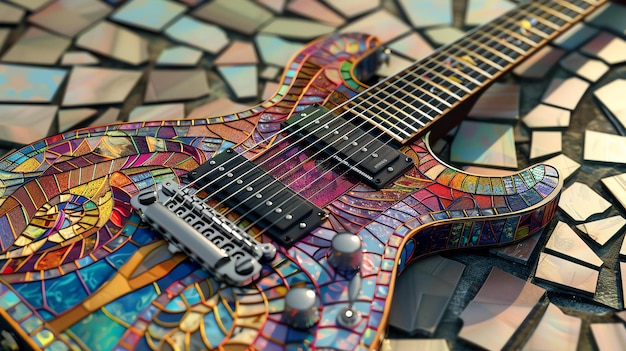 Photo an electric guitar with a beautiful stained glass design