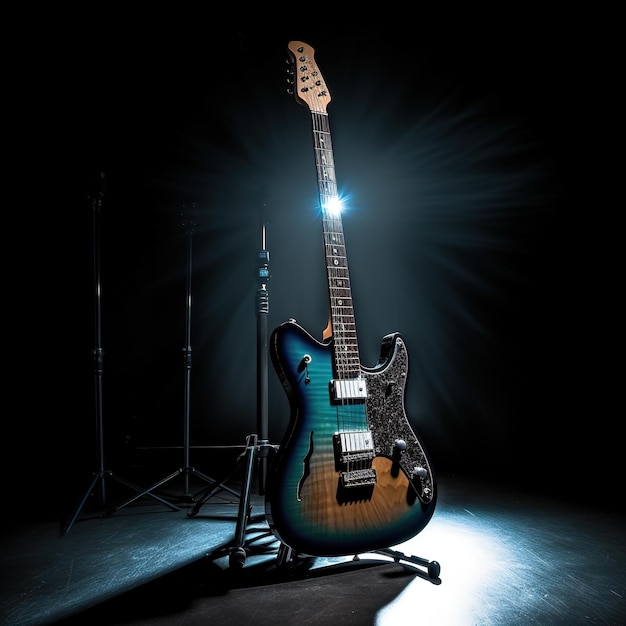 electric guitar with cinematic light in behind