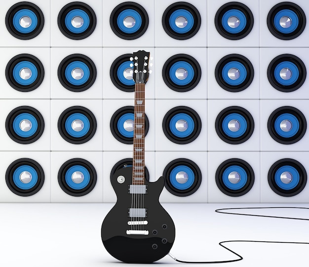 Electric guitar with a group of Speakers 3D render