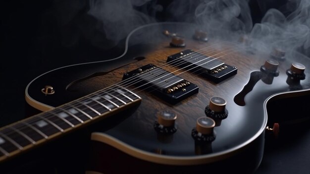 Electric guitar with smoke on a black background generative ai