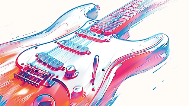 Photo an electric guitar with a white background the guitar is blue and pink