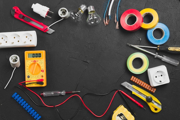 electric instruments on dark background
