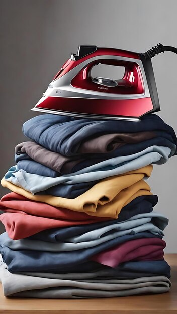 Electric iron and pile of clothes