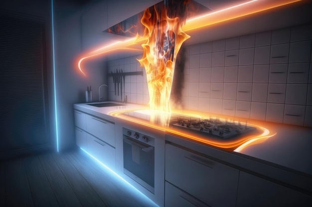 Electric Knife Fire In Modern Apartment Design Realistic Generative AI