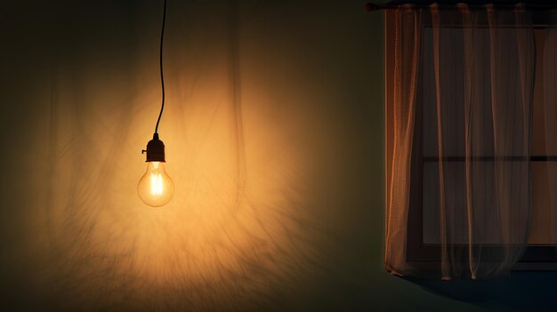 Photo electric lamp hanging on wire in room symbolizing loneliness