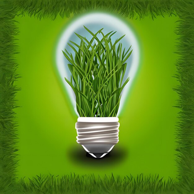 Electric Light Bulb Grass Green Energy Concept 3
