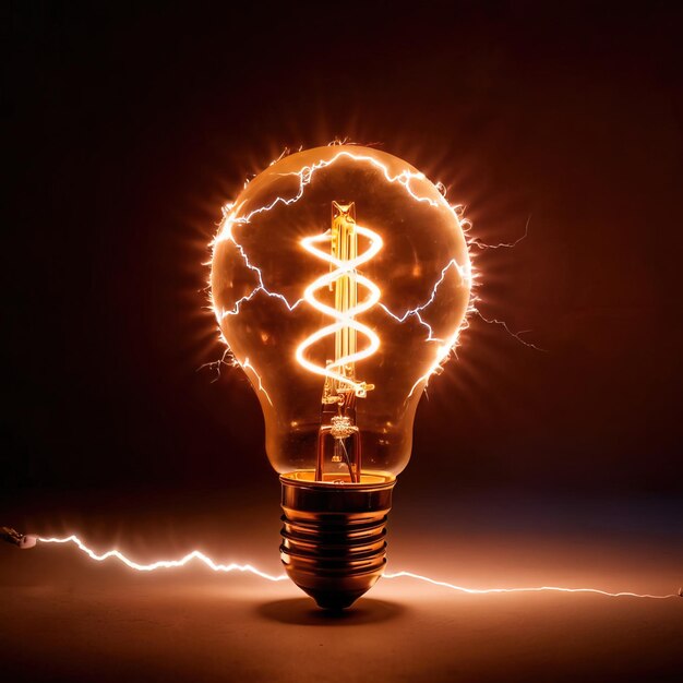Электрическая лампочка с электрическими искрами и молнией, указывающая на творчество и вспышку вдохновения