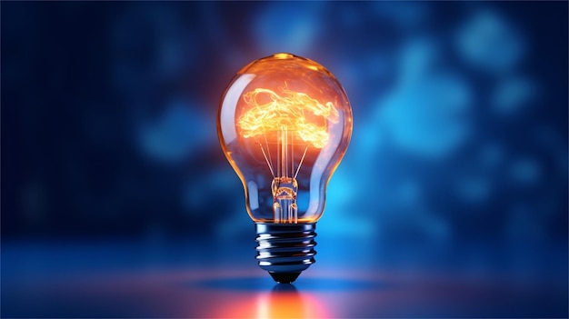 Electric lightbulb with glowing light bulbs on blue background 3D rendering