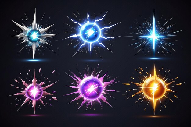 Photo electric lightning balls energy burst effect with light bolt