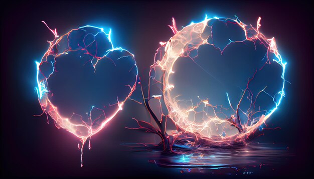 Electric lightning in the form of a circle with pink and blue discharges 3d illustration