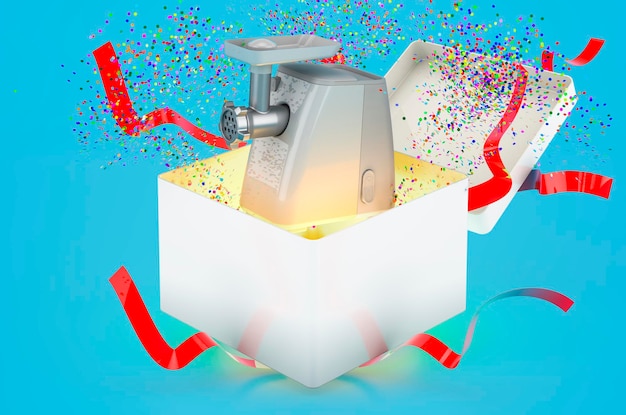 Photo electric meat grinder inside gift box 3d rendering