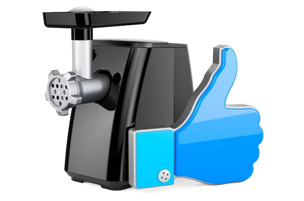 Photo electric meat grinder with like icon 3d rendering