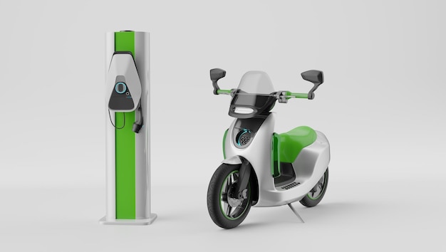 Photo an electric motorbike with charging station 3d render