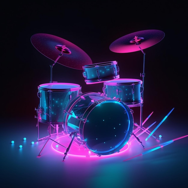 electric neon drum set under the spotlight creating a pulsating rhythm