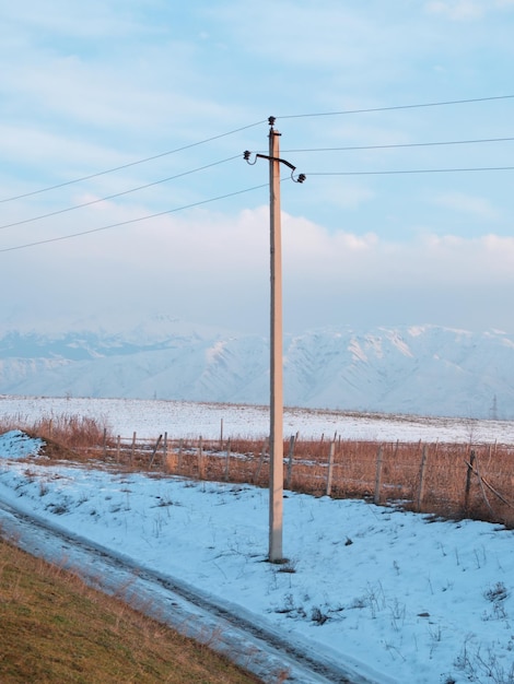 Электрические столбы в степях зимой