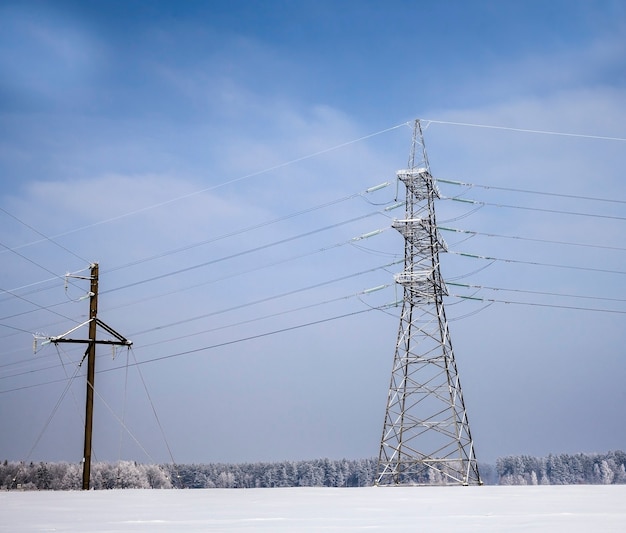 Electric poles with metal wires