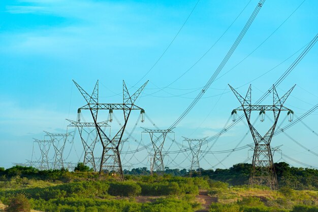 Electric power lines coming out from a itaipu dam parana state brazil