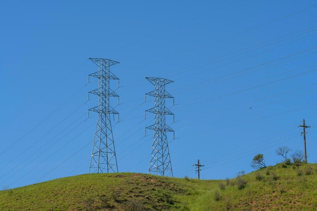 Electric power transmission tower in rural area Electric power distribution infrastructure