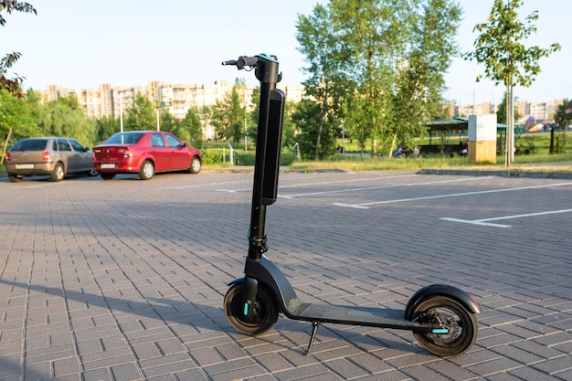 Electric scooter in city parking Urban lifestyle