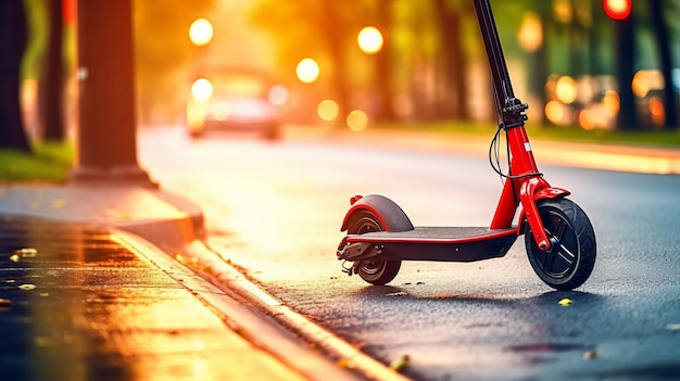 Foto scooter elettrico in città per strada generativo ai