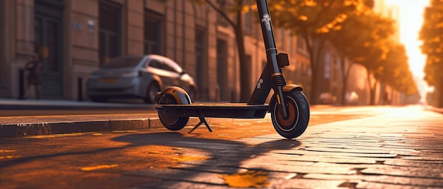 晴れた日の街路上の電動スクーター 生成 AI