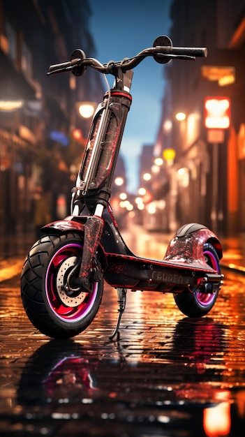 An electric scooter on urban street background