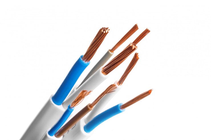 Photo electric screened cable with many wires isolated on white