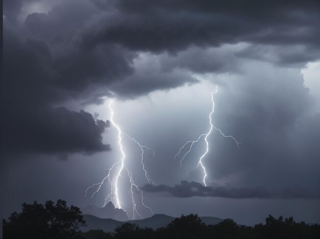 Electric Skies Lightning and Stormy Grey Clouds Background