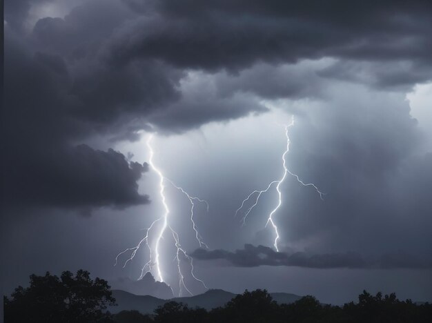 電気空の稲妻と嵐の灰色の雲の背景