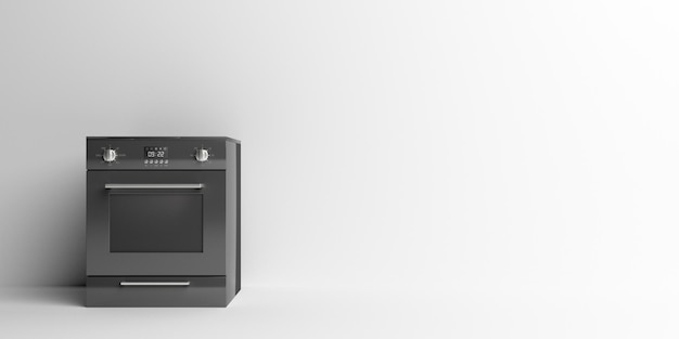 Электрическая плита духовка бытовая техника черного цвета на белой 3d иллюстрации