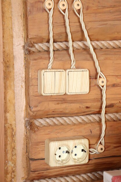 Photo electric switches retro wires and sockets in a country house