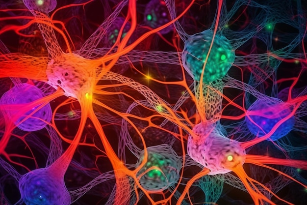 Electric Synapses A Neon CloseUp of Neural Networks Generative AI