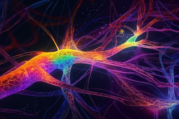 Electric Synapses Neon CloseUp of Neural Network 생성 AI