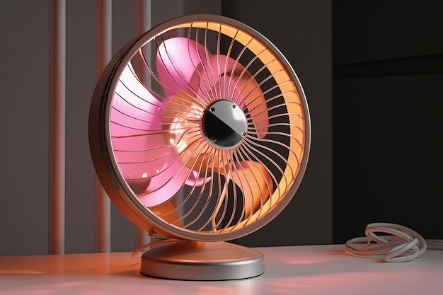 Electric table fan spinning pink and yellow color Generative AI