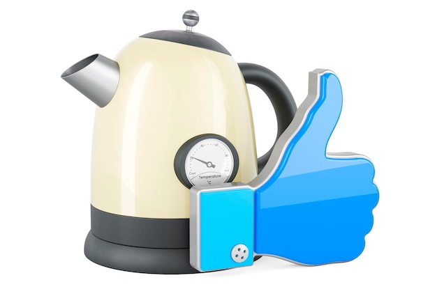 Electric tea kettle retro design with like icon 3D rendering