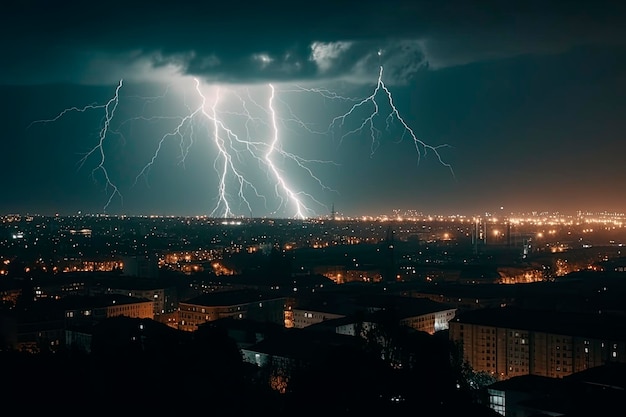 電気雷雨の夜雷が落ちて暗い嵐の空を照らす劇的なシーン