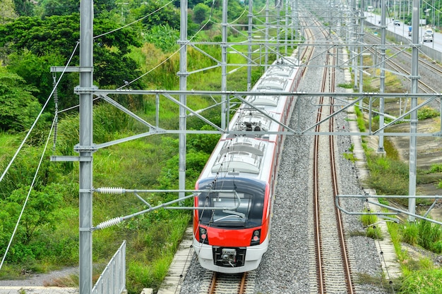Electric train Red line is Suburban Railway in Bangkok Thailand