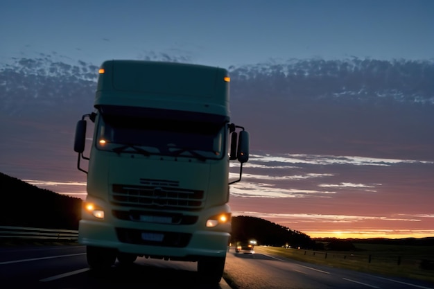 An electric truck carries cargo along the road